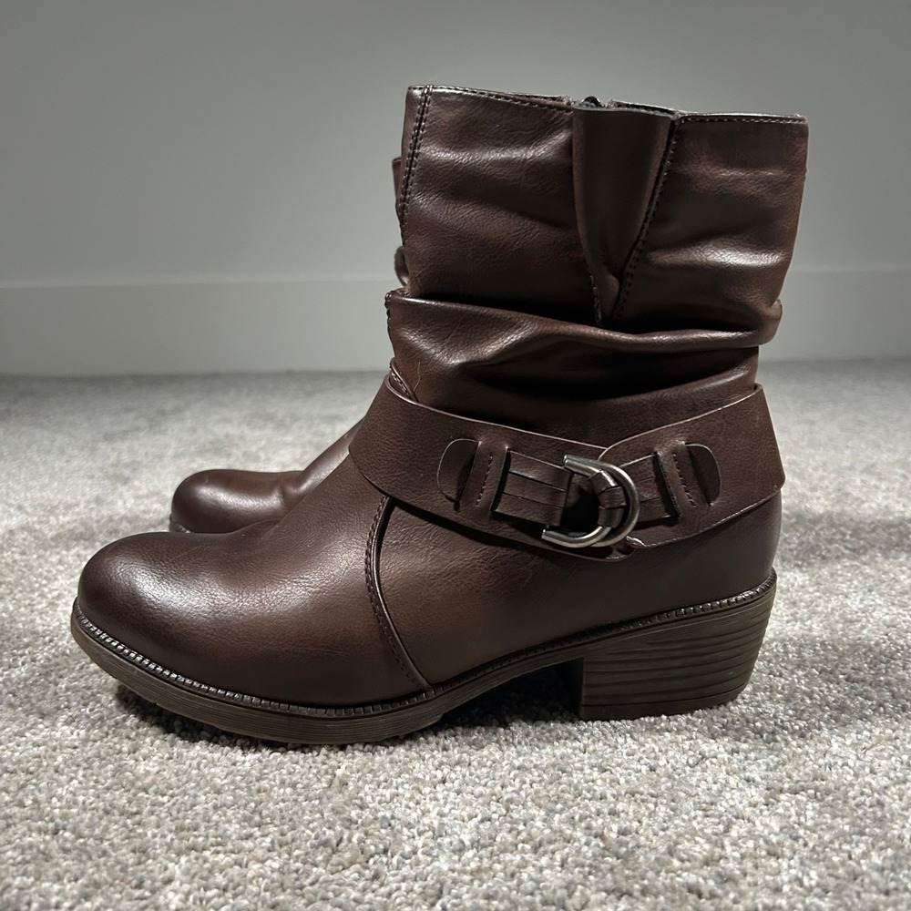 KadiMaya Womens Brown Faux Leather Slouchy Mid Calf Buckle Boots 16YY07 Size 9.5